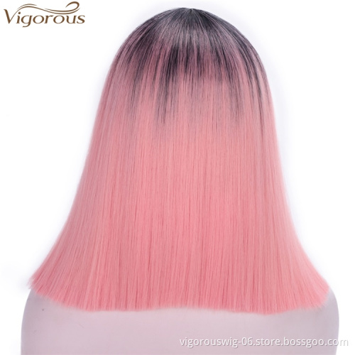 Vigorous Straight Short Blunt Cut Bob For Black Women 2 Tone Ombre Color Middle Part  Brazilian Cosplay Wig Wholesale Price